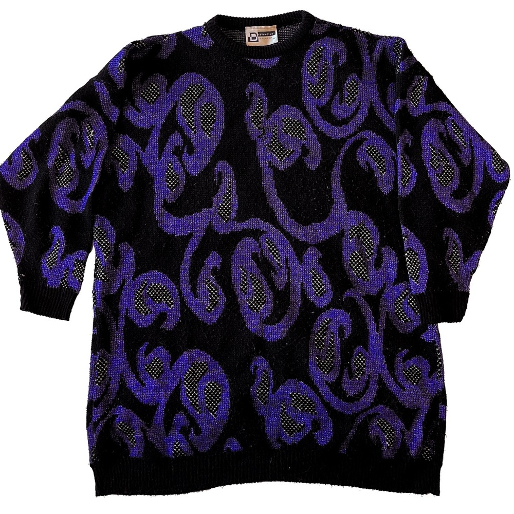 Distinctly Different purple and black sweater - 1980s sweater - ugly sweater